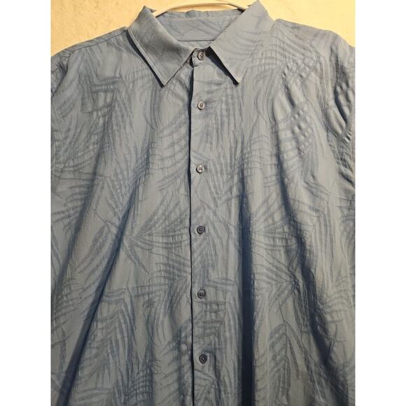 Zara Mens Medium 40 Shirt Blue Floral/Palm Design Regular Long Sleeve Button - Picture 2 of 8